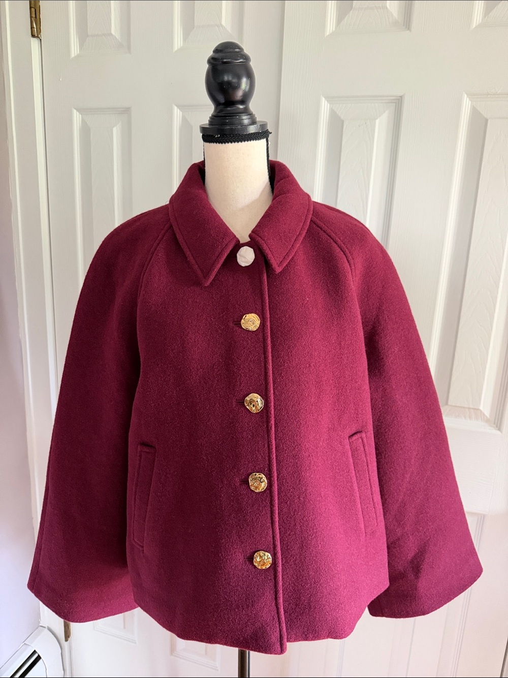 J. Crew Cropped Wool-Blend Swing Coat in Burgundy Size L - Picture 2 of 13